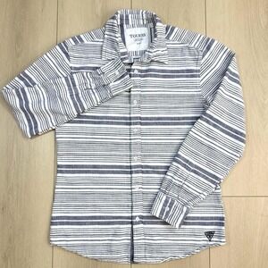 Guess Men's Medium Gray White‎ Striped Button Up Long Sleeve Cotton Shirt Casual